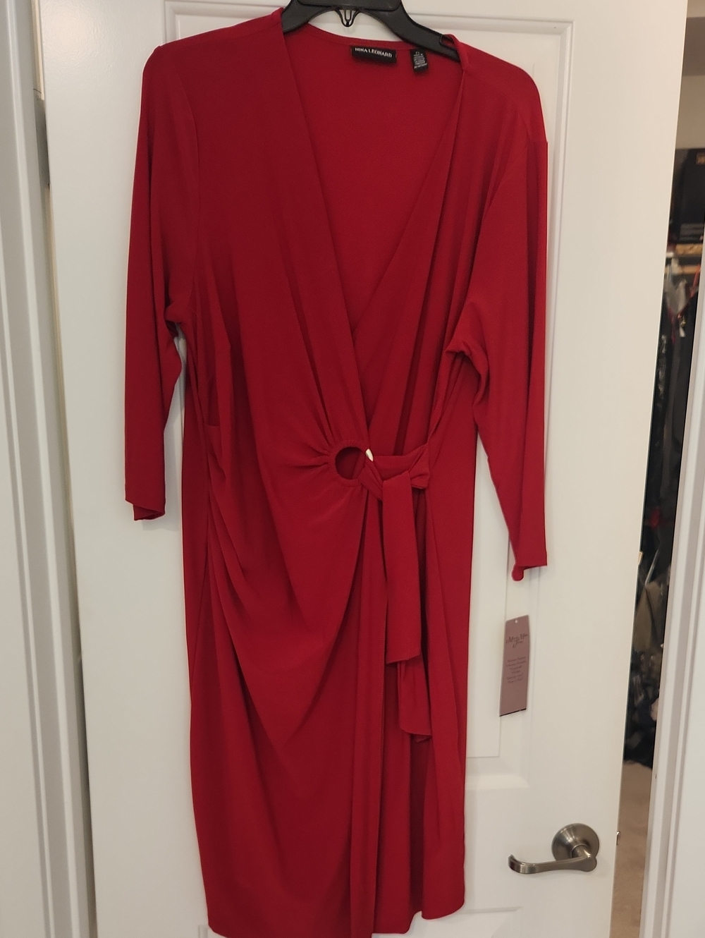Nina Leonard Crimson Wrap Dress with Front Ring Detail